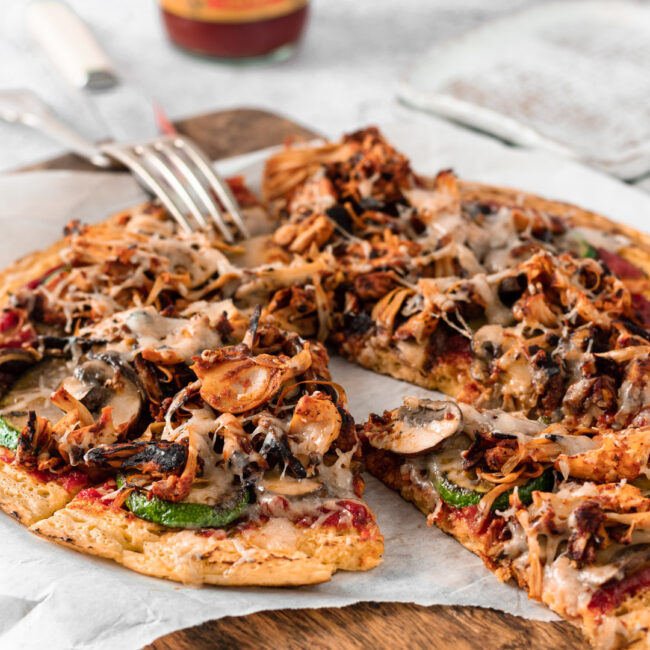 BBQ Jackfruit Chickpea Pizza